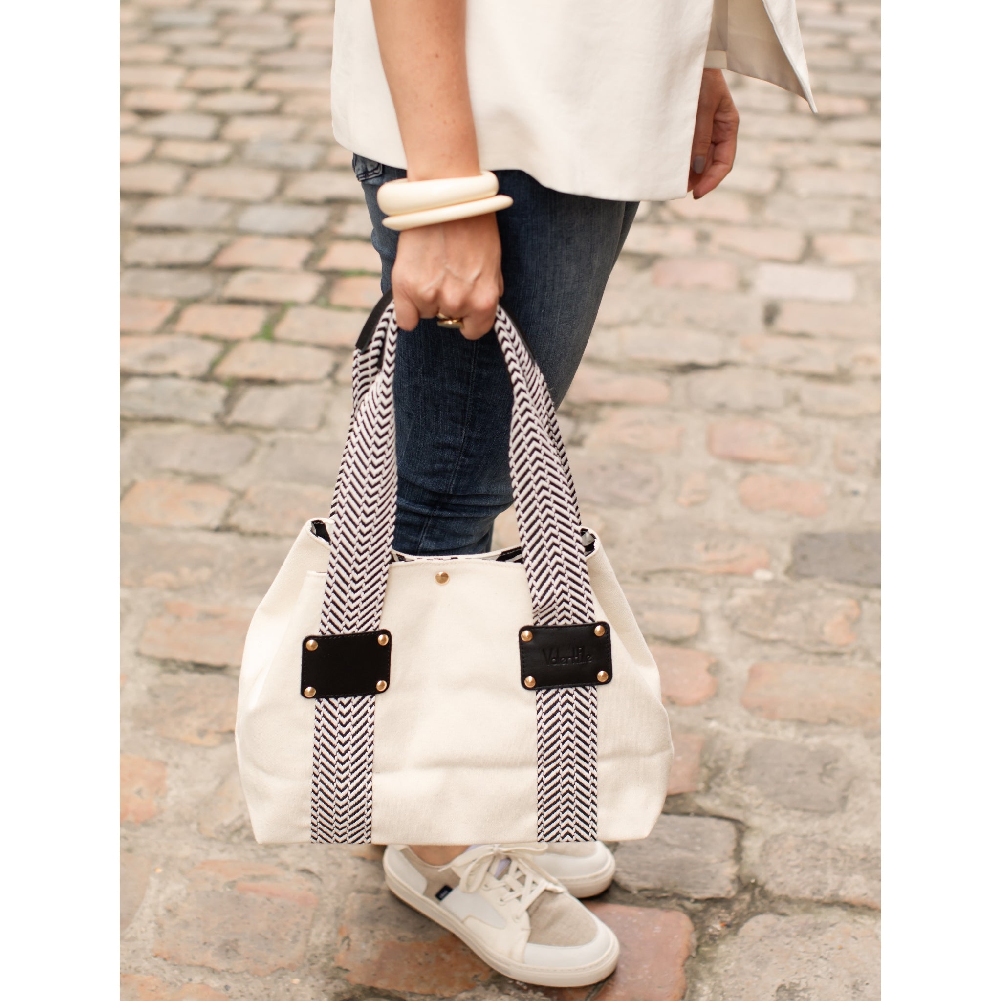 Women s White Canvas Tote Bag ValentElle